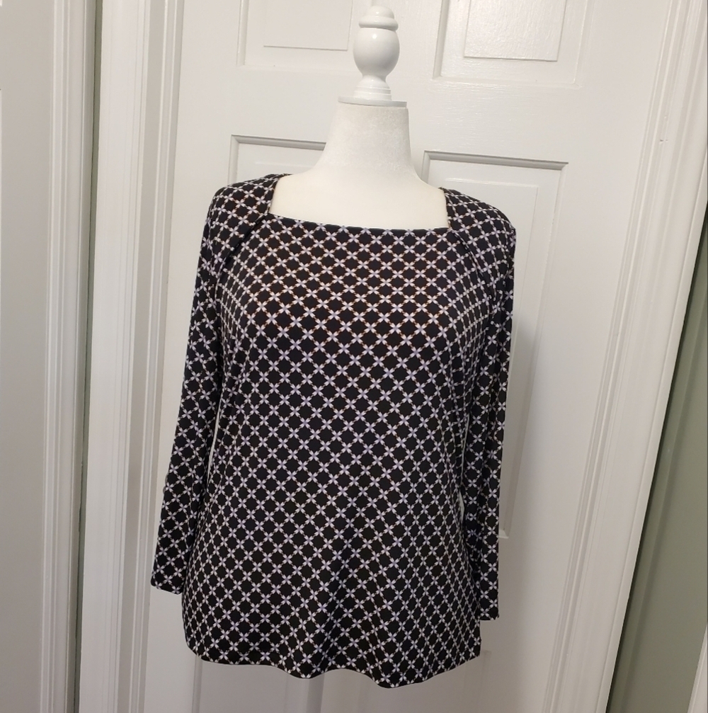 Liz Claiborne Geometric Print Knit Top Size Large, Business, Classic